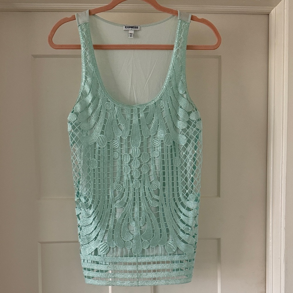 Express Aqua Green Crochet Tank Top